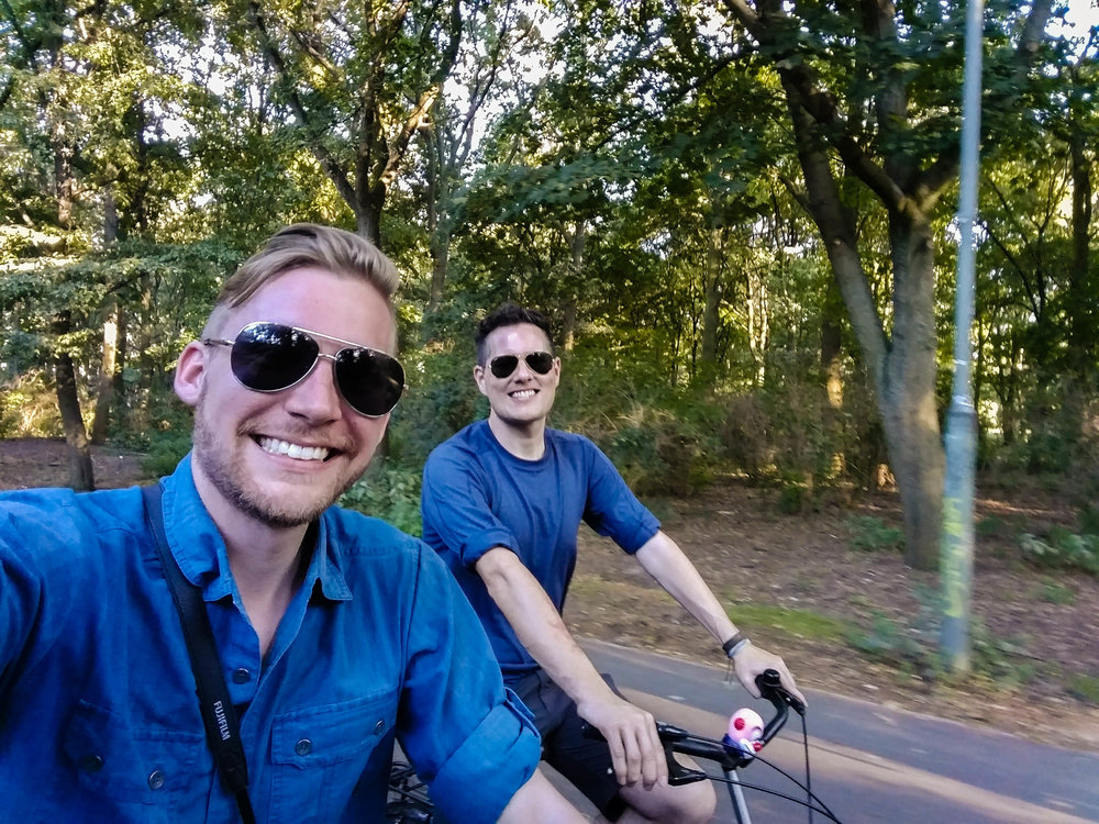 Biking through a park on the way to the beer garden